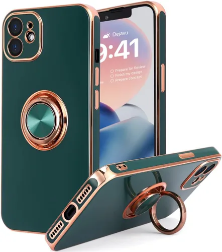 Vista 9 de Funda diseñada para iPhone 11, soporte de anillo giratorio de 360° integrado, soporte magnético de silicona suave, cubierta protectora ultra delgada