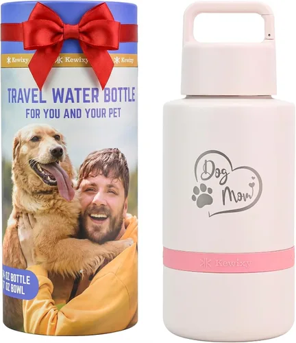 Vista 9 de KEWIXY Botella de agua aislada para perros con cuenco de viaje, regalo para amantes de los perros, dispensador de botella de agua portátil