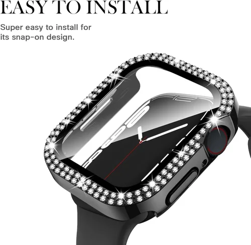 Vista 5 de Adepoy Funda para Apple Watch de 38 mm Serie 3/2/1 con protector de pantalla de vidrio templado, doble Bling Case Crystal Diamonds Bumper Total Hard