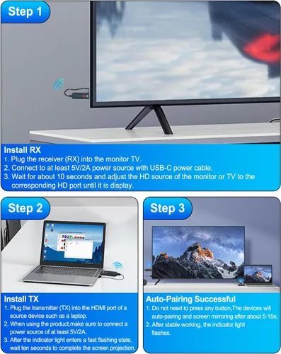 Vista 9 de 2026 Actualizado Transmisor y Receptor HDMI Inalámbrico 328FT/100M, Kit Extensor HDMI Inalámbrico Plug & Play 5G+2.4G Kit Extensor HDMI Inalámbrico