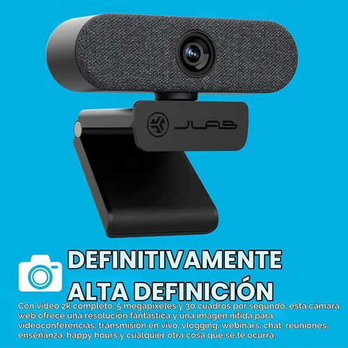 Vista 2 de JLab Epic Cam, cámara web USB 2K, enfoque automático, micrófonos duales, negro