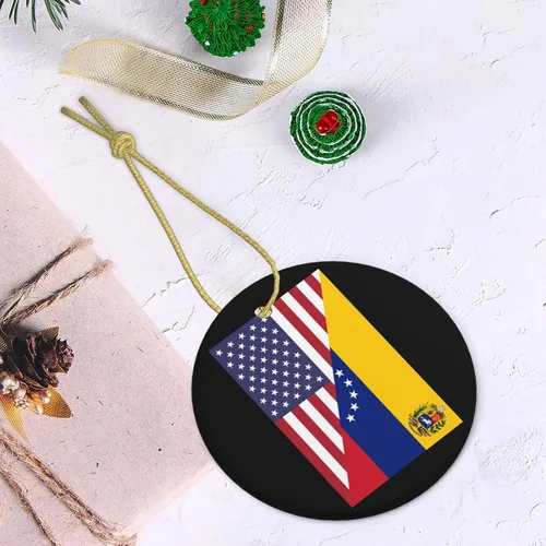 Vista 5 de Bandera de la amistad de Venezuela de Estados Unidos con encanto de cerámica para árbol de Navidad, adornos colgantes de 2.9 pulgadas, decoración