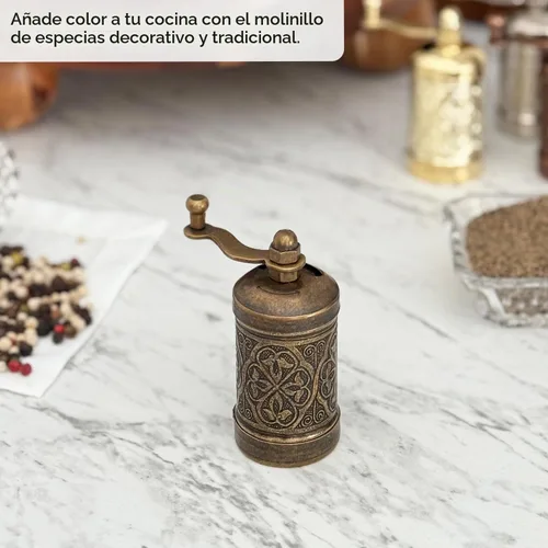 Vista 4 de Molinillo de pimienta negra decorativo hecho a mano, molinillo de especias turco recargable con grosor ajustable, molinillo de pimienta manual