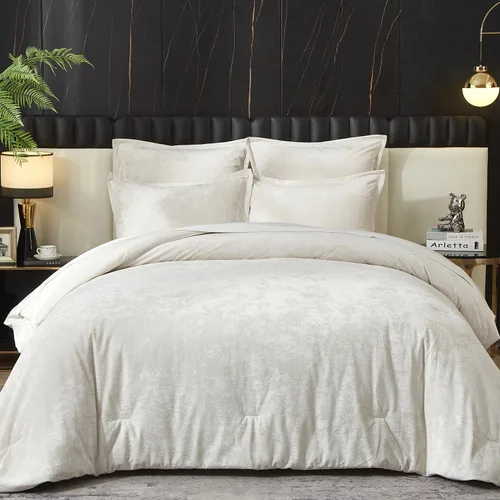 Vista 14 de Ivellow Queen Comforter Set 7 Pieces Bed in a Bag, Beige Velvet Comforter beige (7pcs-Beige)