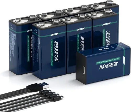 Vista 8 de Paquete de 8 baterías recargables de 9 voltios, recargables por USB, batería de litio de alta capacidad de 1300 mAh 9 V con cable de carga tipo C