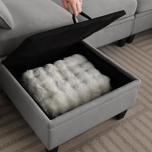 Vista 6 de 109 Inch L-Shape Chenille Modular Sectional Sofa, Reversible Chaise DIY Combination Deep Seat Couch with 2 Storage Ottoman for Living Room, Bedroom