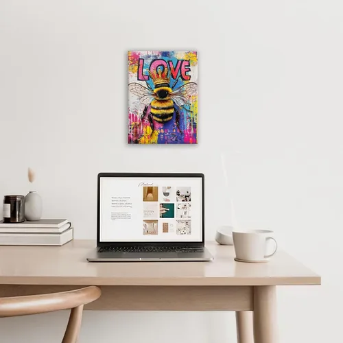 Vista 2 de Kylora Banksy - Arte de pared, imágenes de abeja, pintura de graffiti, impresiones en lienzo de amor, obras de arte enmarcadas para baño