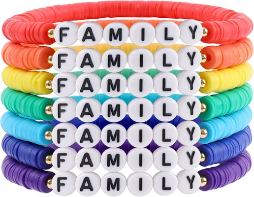 Vista 16 de Juego de pulseras heishi arcoíris estilo surfista para mujer, juego de pulseras apilables de cuentas de arcilla, pulseras elásticas con disco
