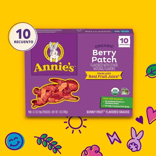 Vista 5 de Annie's Organic Berry Patch - Snacks de frutas con sabor a conejito, sin gluten, 10 bolsas, 7 onzas