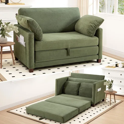 Vista 21 de Sofá cama convertible de 51 pulgadas, sofá cama plegable 2 en 1, sofá biplaza para espacios pequeños, con 2 cojines, para apartamento, sala de estar