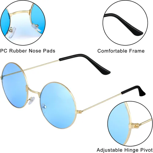 Vista 10 de ONESING 8-20 pares de gafas de sol redondas hippie círculo para mujer, gafas de sol hippie multicolor diadema discoteca fiesta
