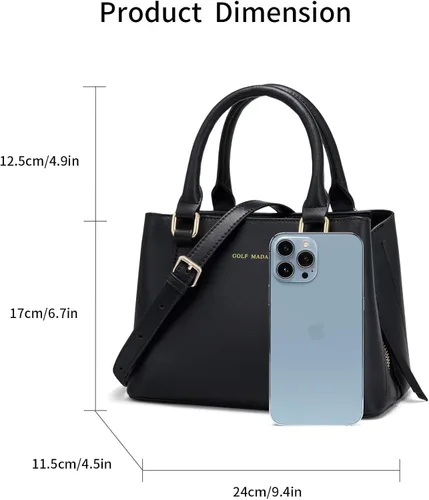 Vista 4 de Bolso de mano con asa superior con costuras de cuero para mujer, bolso cruzado