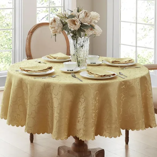Vista 19 de Newbridge Servilletas de Tela de Damasco Festoneado Portofino para Navidades y Fiestas, Juego de 4, Dorado, Resistente a Arrugas y Manchas, Juego