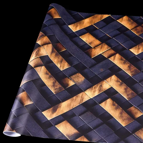 Vista 5 de AMUGISH Mural de pared 3D geométrico – Papel pintado con patrón trenzado lujoso en negro y oro, textura metálica moderna – Se pela y se pega