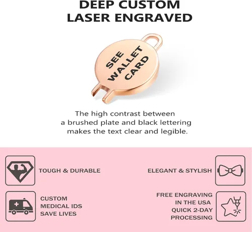 Vista 2 de Divoti Pulsera médica grabada con láser de encargo profundo PVD orooro rosa de la identificación de la alerta médica