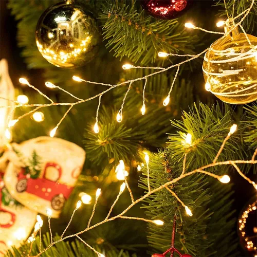 Vista 5 de Cadena de luces de petardos de 10 pies con cable de cobre blanco cálido, luces de hadas en racimo para interiores con control remoto y temporizador