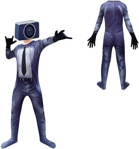 Vista 5 de Dotrewes Traje de cosplay de camarógrafo de Halloween para niños con máscara