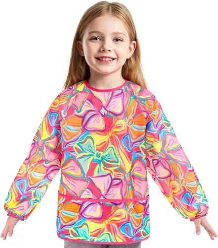 Vista 9 de WERNNSAI Bata de arte para niños impermeable con manga larga y 3 bolsillos de pintura