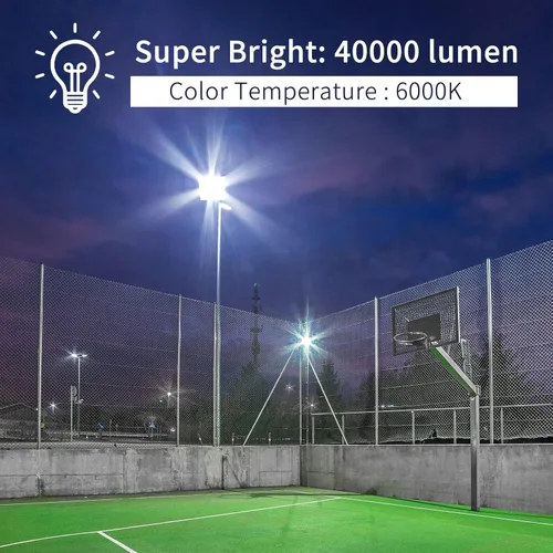 Vista 2 de Luz de inundación LED de 400 W, luces de seguridad súper brillantes para exteriores de 40000 lm con ángulo de iluminación más amplio, luz blanca