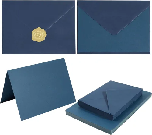 Vista 9 de Paquete de 50 sobres A6 color crema con tarjetas de cartulina gruesa plegada de 4 x 6 pulgadas y calcomanías doradas para tarjetas de felicitación