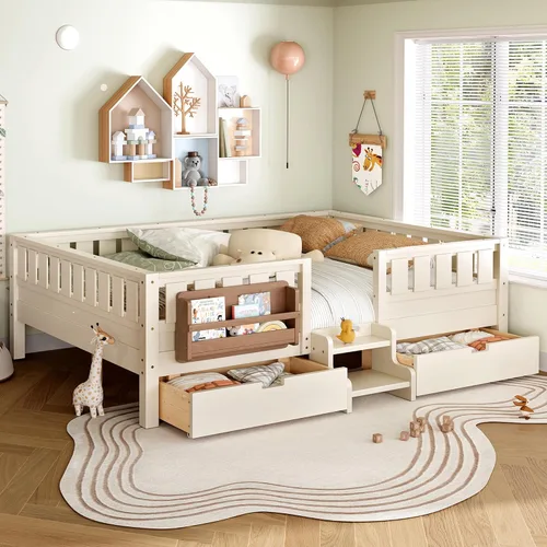 Vista 22 de Bellemave Cama Montessori Twin Kids con escaleras, estantería y cajones, beige Cajón beige