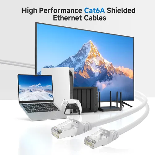 Vista 4 de Patch Cable Cat 6A Snagless High-Speed Ethernet Cable - 10ft, Stranded, 550MHz, 26AWG, Pure Bare Copper, Flexboot Shielded Category 6A Ethernet