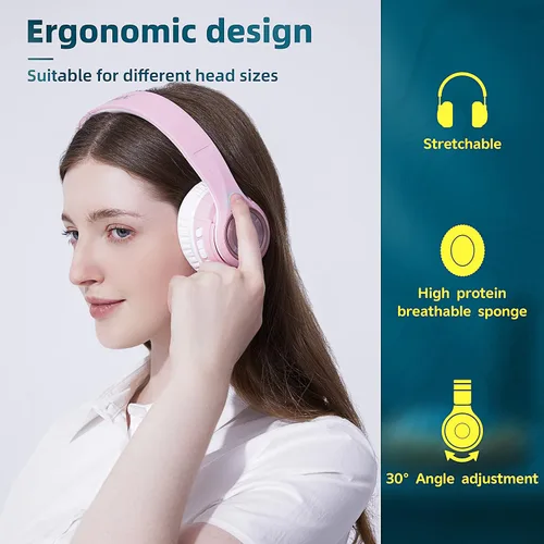 Vista 4 de Riwbox TX8 - Auriculares Bluetooth para colocar sobre la oreja, estéreo de alta fidelidad, con control táctil y micrófono, orejeras suaves