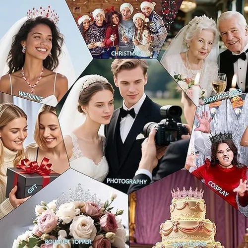Vista 6 de Kamirola Diadema de coronas y tiaras de cristal para niñas o mujeres, fiesta de cumpleaños, boda, graduación, novia, Halloween, Navidad (TR19)