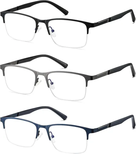 Vista 12 de Lentes de lectura progresivas bifocales sin línea, multifocales, con bloqueo de luz azul, para computadora, marco metálico para hombres
