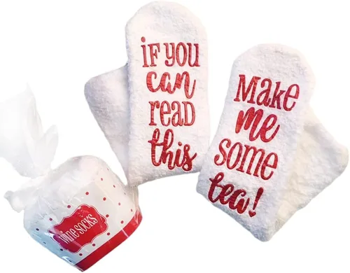 Vista 9 de CHANGGER Calcetines unisex con texto en inglés "If You Can Read This Bring Me Some Fuzzy Funny Saying Crew Socks Christmas Unisex Gift
