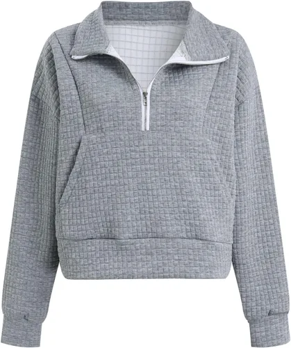 Vista 4 de SHAOBGE Sudaderas con capucha para mujer, con media cremallera, de vellón, con cremallera de un cuarto, trajes de otoño, sudaderas con capucha