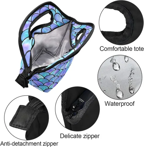 Vista 4 de Naanle Bolsa de almuerzo aislada con cremallera para adultos, adolescentes, hombres y mujeres, loncheras de sirena oceánica, loncheras para preparar