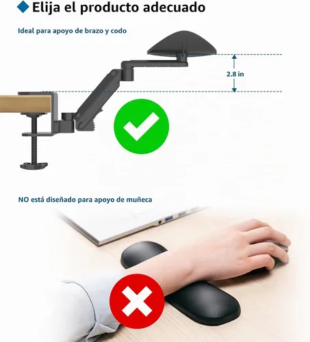Vista 2 de BONTEC Reposabrazos ajustable para escritorio, almohadilla ergonómica para codo, soporte de brazo de escritorio giratorio de 360° y extensible