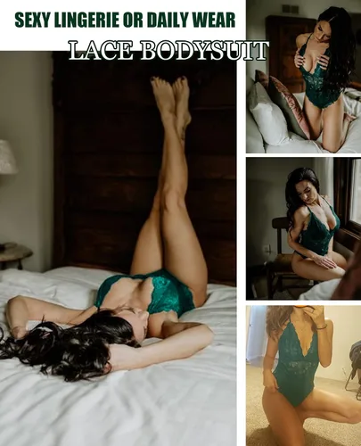 Vista 3 de Avidlove - Lencería para mujer, body con cierre a presión en la entrepierna, con encaje sexy en contraste, babydoll, una pieza, lencería tipo Teddy