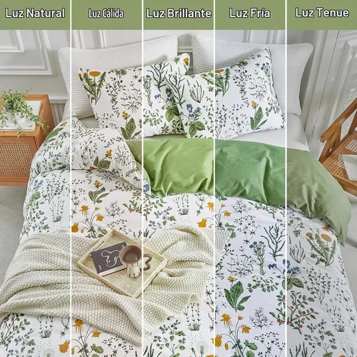 Vista 9 de Lekesky - Juego de funda de edredón de algodón tamaño queen, 100% algodón reversible con estampado floral verde, juego de funda de edredón con 01