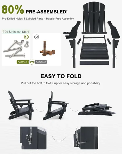 Vista 7 de Sillas Adirondack plegables – Silla Adirondack de plástico con soporte para tazas, sillas para exteriores resistentes a la intemperie