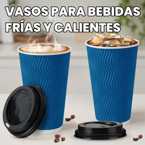 Vista 7 de Tazas de café de papel desechables aisladas de 16 onzas con tapas Azul marino