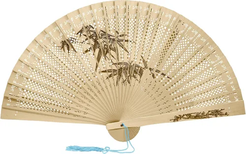 Vista 11 de FoDau770 Abanicos plegables de madera, abanicos de mano de madera clásica, con patrón de antigüedad, ventilador de mano de madera tallada hueca