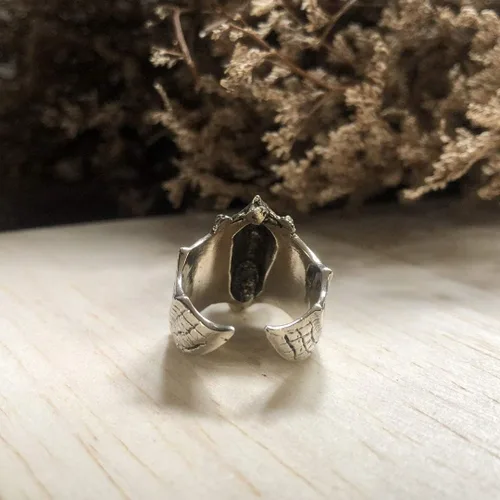 Vista 4 de Anillo de murciélago de plata de ley 925 ala de Halloween vampiro ajustable celta búho pájaro zombie joyería