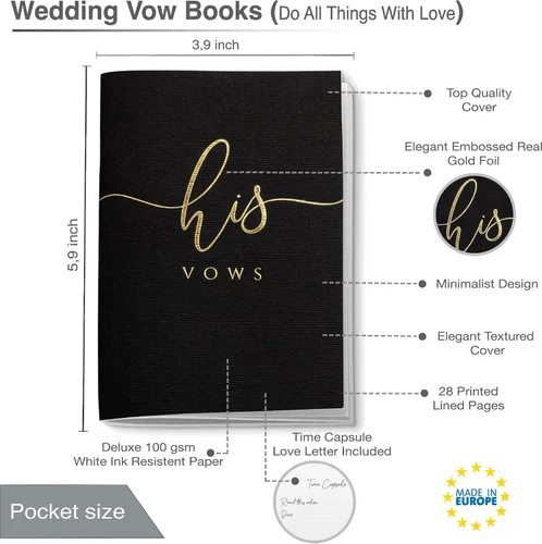 Vista 4 de UNITED ESELL Ivory Wedding Vow Books His and Hers – Cuaderno de novia y boda de aluminio negro con 28 páginas – 5.9 x 3.9 pulgadas – Renovación