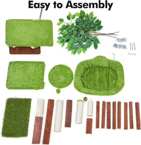 Vista 8 de Woochpet Árbol para gatos de 60 pulgadas con poste rascador para gatos en forma de árbol con 2 casas grandes para gatos y cama de percha superior
