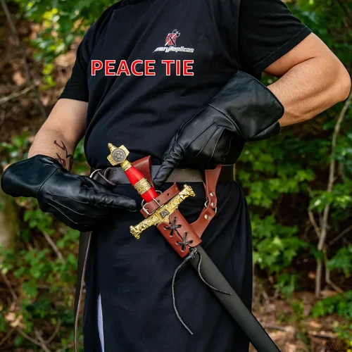 Vista 21 de Armory Replicas™ - Rana espada de cuero hecha a mano – Disfraz medieval LARP hebilla ajustable y cinturón de arma con cable soporte
