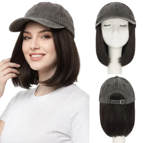 Vista 9 de SEGO - Gorra de béisbol con extensiones de cabello para mujer, resistente al calor, sintético, 6 pulgadas, ajustable, corta, recta, peluca