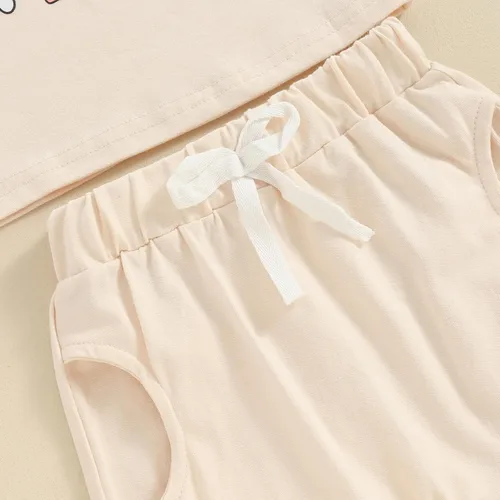 Vista 4 de Newbgclo Ropa de verano para bebé niño y niña, camiseta de manga corta con estampado de letras, camiseta de manga corta, pantalones cortos