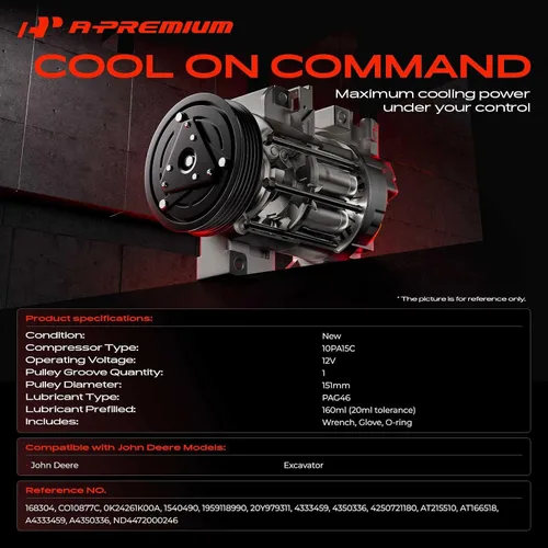 Vista 2 de A-Premium Compresor de aire acondicionado con embrague compatible con excavadora John Deere for Excavator