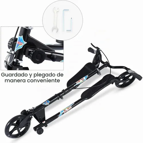Vista 3 de Patinete plegable de 3 ruedas con mango ajustable para adolescente/hombre/mujer a partir de 12 años (máx. 220 libras)