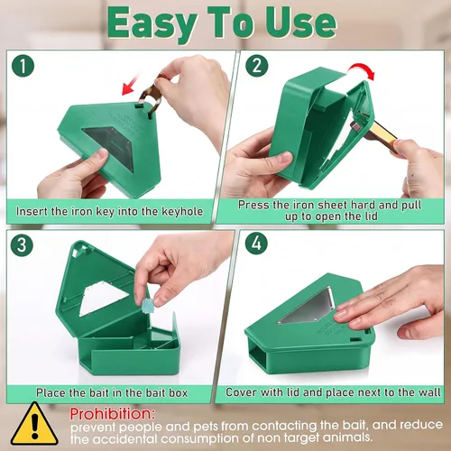 Vista 6 de Qualirey 6 unidades de estación de cebo para mouse mejorada con llave y ventana visible para interiores, estaciones de mouse requeridas, trampas