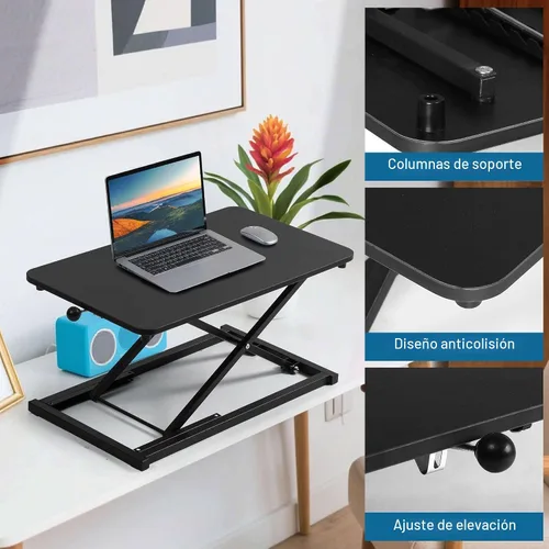 Vista 5 de Elevador de teclado con convertidor de escritorio de pie ajustable en Negro