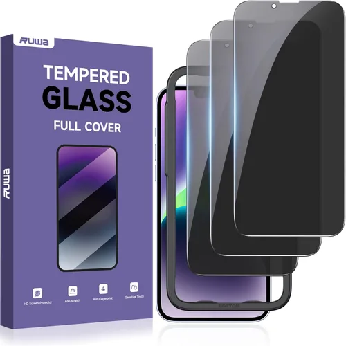 Vista 11 de Protector de pantalla de privacidad Ruwa para iPhone 14 Pro Max [Pack de 3] [17 cm] Película de vidrio templado para pantalla con marco