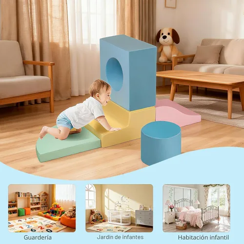 Vista 5 de MIND&ACTION 5 piezas de juguetes de escalada para niños pequeños en interiores, bloques de escalada de espuma para niños pequeños de 1 a 3 años